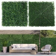 12 Pieces 10" X 10" Artificial Hedge Boxwood Panels Grass Wall Panels Artificial Grass Wall Backdrop Panels Green Greenery Backdrop Wall Panels UV Stable Indoor Outdoor Decor Garden Fence - 10*10英寸 - 查看 1