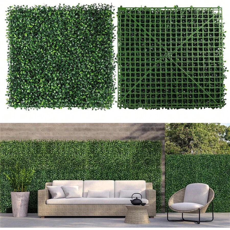 12 Pieces 10" X 10" Artificial Hedge Boxwood Panels Grass Wall Panels Artificial Grass Wall Backdrop Panels Green Greenery Backdrop Wall Panels UV Stable Indoor Outdoor Decor Garden Fence - 10*10英寸 - 查看 1