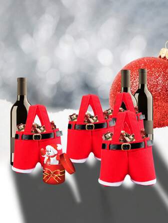 1 件/2 件红色圣诞短裤风格礼品袋，多功能无纺布节日手提袋，适用于圣诞糖果、酒瓶、饮料包装、圣诞节