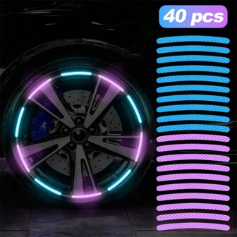 40pcs/Set Colorful Reflective Car Wheel Rim Sticker, 20pcs Purple & 20pcs Blue Car Wheel Decor Stripe Luminous Sticker
