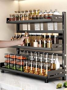 1pc Steel Multi-Tier Spice Rack - Versatile Layered Shelving For Organized Spice Storage - Suitable For Home, Kitchen And Restaurant - Multicolor - View 10