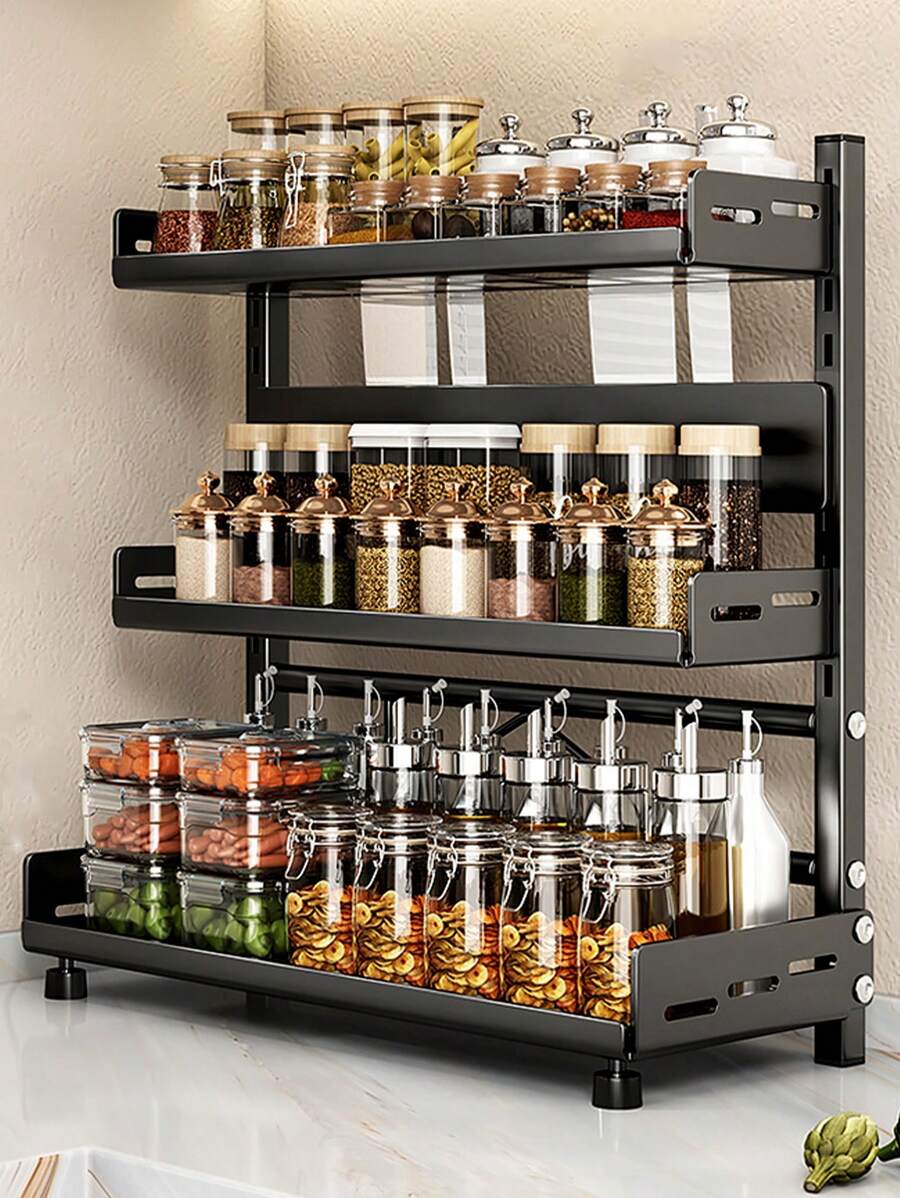 1pc Steel Multi-Tier Spice Rack - Versatile Layered Shelving For Organized Spice Storage - Suitable For Home, Kitchen And Restaurant - Multicolor - View 1