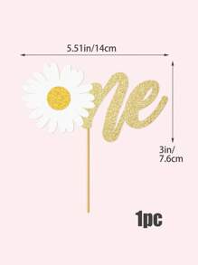 1 Peça Topo de Bolo em Formato de Margarida Hippie de Material Glitter para Decoração de Festa de 1º Aniversário, Volta às Aulas, Dia dos Namorados - Multicolorido - Visão 2