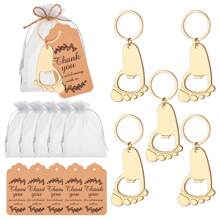 Bộ 5 dụng cụ mở nắp chai hình dấu chân bao gồm 5 dụng cụ mở nắp chai, 5 túi vải Organza và 5 thẻ cảm ơn dùng để trang trí tiệc sinh nhật, vật dụng làm quà lưu niệm cho khách, quà tặng tiết lộ giới tính - nhiều màu - Xem 11