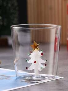 1 Peça Copo de Vidro com Tema de Natal 3D Árvore de Natal/Papai Noel, Copo para Beber Presente de Férias de Natal, Caneca de Café de Borossilicato Alta Resistência para Café da Manhã, Festa - transparente - Visão 14