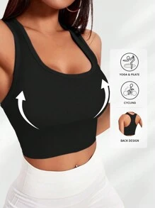 Yefecy Sujetador deportivo de yoga básico de tejido de punto acanalado sólido, Sujetador deportivo sin aro de acero y con almohadillas, a prueba de golpes, para mujeres, ropa deportiva para mujeres