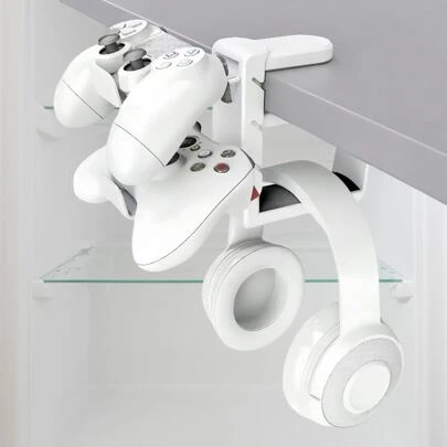 带双挂钩的桌面耳机和游戏控制器支架，耳机支架收纳架，无需钻孔