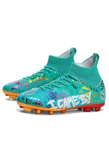 1 Pair Unisex Comfortable Breathable Lightweight Waterproof Non-Slip Wear-Resistant AG Football/Soccer Shoes For Indoor & Outdoor Training - Green - View 4