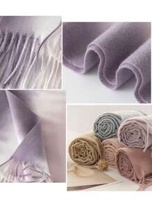 (Custom-Made) 1pc Personalized Text Embroidered Tie-Dye Style Faux Cashmere Warm Versatile Scarf, Gift Suitable For Autumn/Winter - Multicolor - View 4