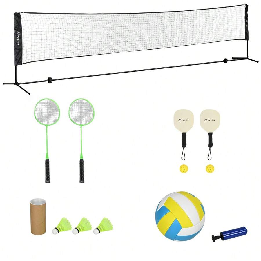 Soozier 17ft Portable All-In-One Badminton Set, Pickleball And Volleyball Net, Height Adjustable Outdoor Sports Set For Backyard Beach Driveway Games - Black - View 1