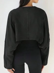 2025 Fashion Crop Crew Neck Sweatshirt, European & American Women Casual Sports Base Layer T-Shirt, Long Sleeve Knit Top