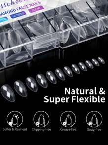 120/140Pcs 3D Diamond Almond/Ballet/Coffin False Nails Clear Press On Nails For Acrylic Gel Reusable Fake Nail Tips DIY Nail Supplies For Women&Girls Manicure Art Decoration Design - Clear - View 3