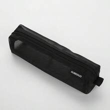 1pc Square Transparent Mesh Pencil Case, Simple And Clear, For Stationery Or Makeup Brush Storage - Black - View 12