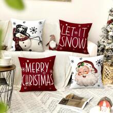 4pcs Christmas Pillow Covers, Vintage Santa Claus & Snowman Designs, Merry Christmas, 17.7inch*17.7inch, Christmas Decor Pillowcases For Living Room Sofa Bedroom, Pillow Inserts Not Included,Christmas