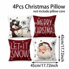 4pcs Christmas Pillow Covers, Vintage Santa Claus & Snowman Designs, Merry Christmas, 17.7inch*17.7inch, Christmas Decor Pillowcases For Living Room Sofa Bedroom, Pillow Inserts Not Included,Christmas