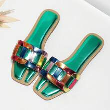 Stylish And Comfy Women's Colorblock Square Toe Sandals With Rubber Sole For Summer - Green - View 4