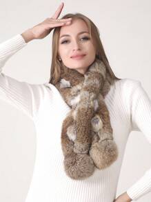 1pc Other Natural Casual Rabbit Fur Scarf, Thick And Warm Unisex For Autumn & Winter - Multicolor - View 3
