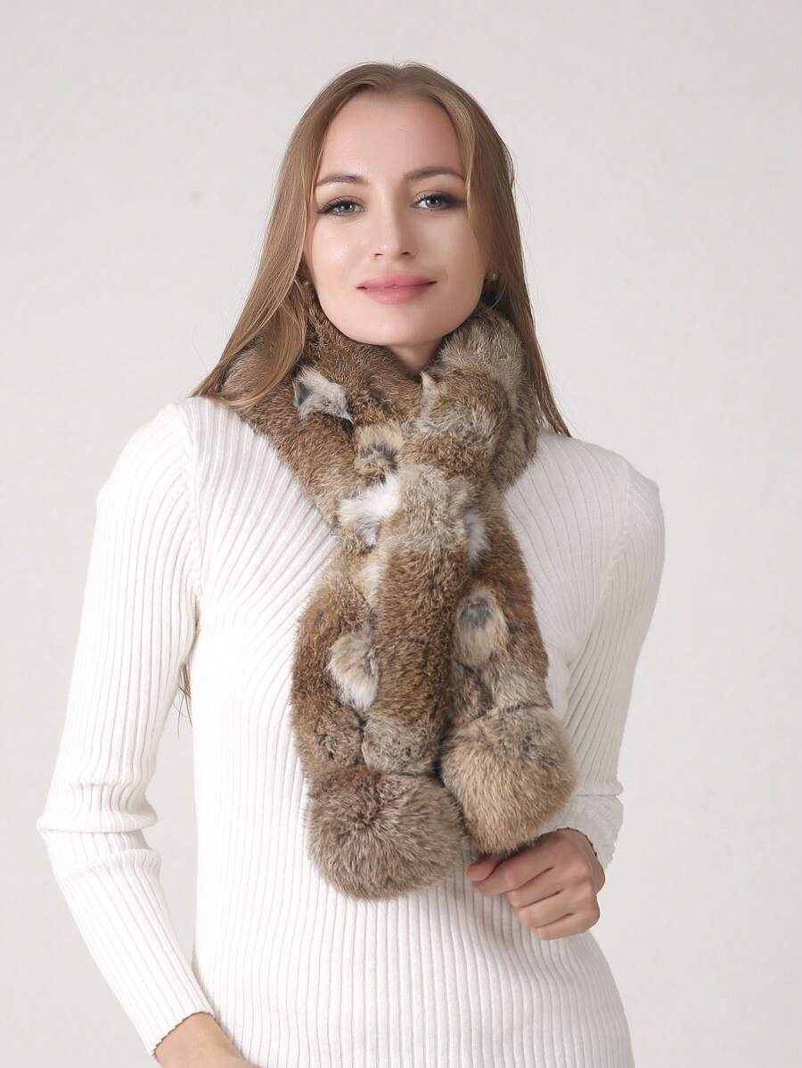 1pc Other Natural Casual Rabbit Fur Scarf, Thick And Warm Unisex For Autumn & Winter - Multicolor - View 1