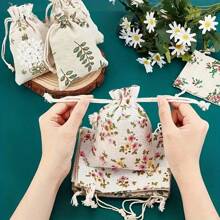 5 piezas Bolsas de regalo con cordón personalizadas y creativas, bolsitas de lino con estampado vintage para joyas, sacos de arpillera de paquete aromático