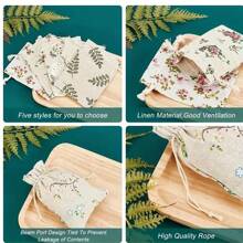5 piezas Bolsas de regalo con cordón personalizadas y creativas, bolsitas de lino con estampado vintage para joyas, sacos de arpillera de paquete aromático