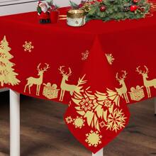 1 pieza Mantel rectangular con tema navideño - a prueba de aceite, impermeable, resistente a las manchas, funda de mesa fácil de limpiar para fiesta en casa, comedor, decoración de mesa de café - decoración perfecta para la temporada festiva
