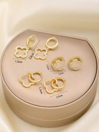 3 对优雅时尚花朵方晶锆石不锈钢耳环套装，适合女士，适合派对、约会和日常搭配，也可作为送给朋友的礼物