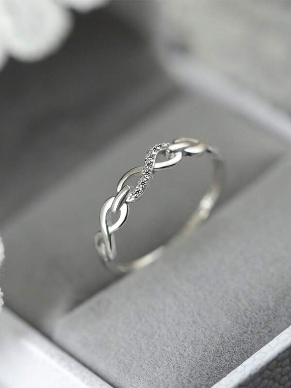 Anel em Formato de Onda S925, Uso Diário para Mulheres, Anel Embelezado com Zircônia Cúbica, Estilo Japonês Fresco, Símbolo do Infinito, Acessório para Casamento, Festa e Feriados, Estilo Caixa Aleatória