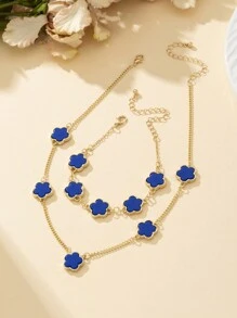 1 套女士时尚花朵和三叶草项链和手链首饰套装，节日海滩风格礼物情人节、妈妈、母亲、母亲节、礼物