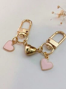 2 pièces/Set Porte-clés magnétiques en forme de cœur rose pour couple, cadeaux d'amitié/couples, souvenirs de remise des diplômes/rentrée scolaire pour amis, accessoires de voiture, breloques de sac pour la Saint-Valentin
