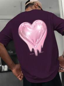Men's T-Shirt 100% Cotton 30.1 3D Heart Print Crystal New Shirt Shipping Now - Màu tím - Xem 1