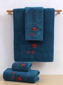 1/3 piezas Toalla de baño/toalla de Halloween de felpa de coral bordada con calabaza voladora, absorbente y suave, decoración navideña, decoración de otoño - Verde Oscuro - Ver 1