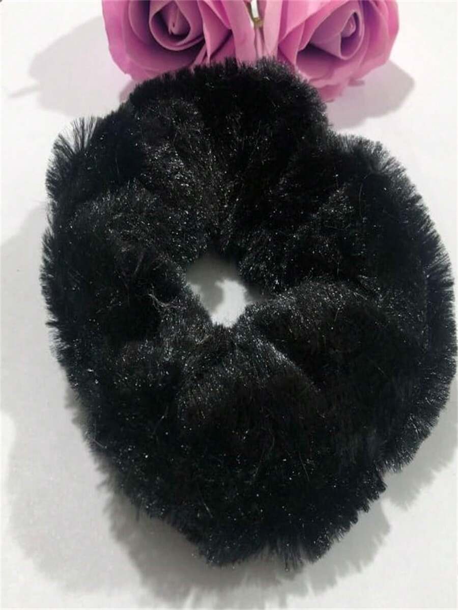 With 12 Pieces Soft Artificial Mink Fur Hair Band - 黑色 - 查看 1