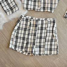 Adult Women's Tweed Blazer Cropped Coat Set With Shorts S M L - trắng - Xem 2