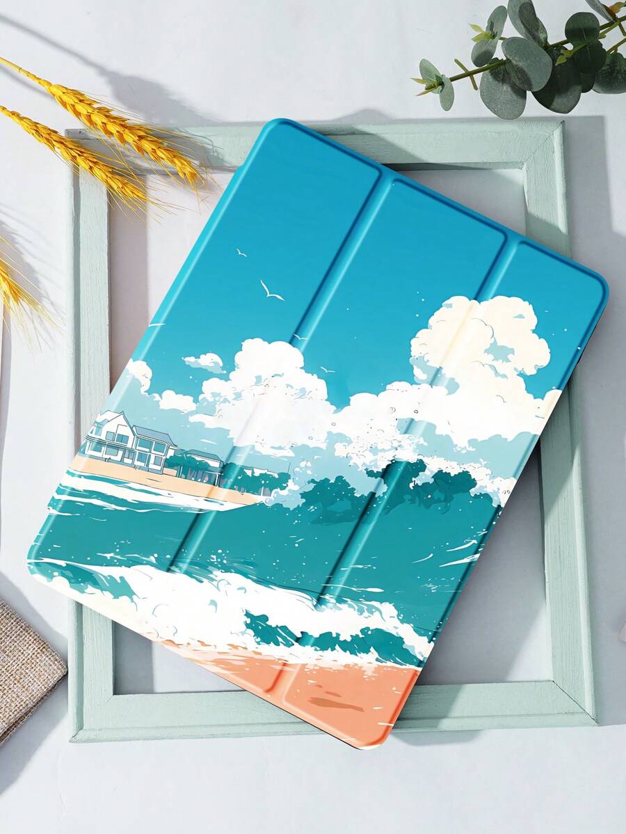 海浪保护套适用于新款 iPad Air4/5 10.9 英寸、适用于三星 Galaxy Tab A7 Lite 8.7 英寸、华为 Metepad 11/Tab/小米 5 保护套、带笔架、支持自动睡眠/唤醒盖