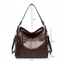 1pc Luxury Handbags Large Capacity Shoulder Bag Solid Color Versatile Underarm Bag Faux Leather Zipper Stylish Tote Bag Vintage Crossbody Messenger Bags Fashion Bag Perfect For Outdoor Travel Work Office Best Gift For Mom, Book Bags For Back To School, Retro Inspired Vintage Bag For Women