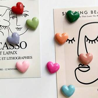 10pcs Heart-Shaped Refrigerator Magnets, Cute Love Fridge Magnets, Personalized Magnet Stickers For Kitchen, Office, Whiteboard, Dishwasher, Kitchen Decor, Home Decor, Holiday Gift For Friends, Party Favor (Random Colors)