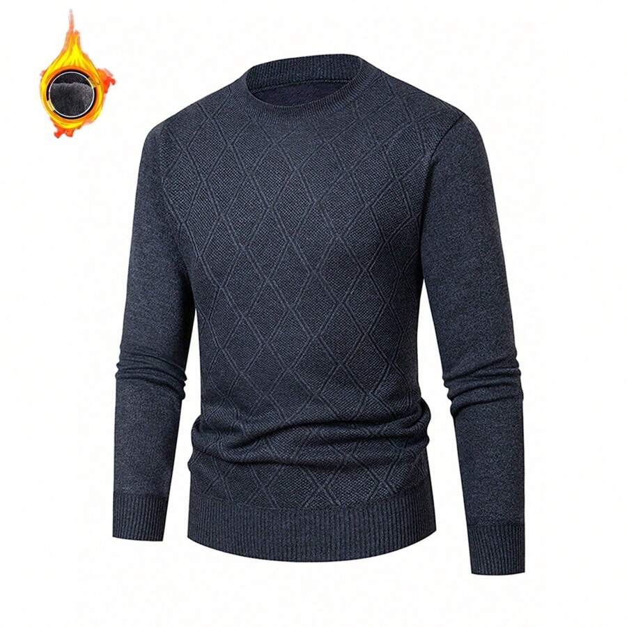 Men Solid Round Neck Jumper - Black - View 1