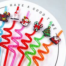 8 szt. wielokrotnego użytku plastikowych słomek na imprezę świąteczną - Mikołaj, renifer, bałwan, wzory, na świąteczne dekoracje imprezowe i prezenty noworoczne, dekoracja pokoju domowego, kuchnia, Boże Narodzenie