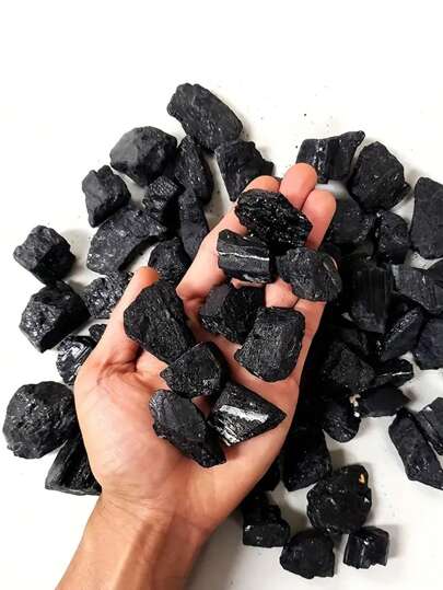 QYDCX Turmalina Preta Natural a Granel, Cristais Primários e Pedras de Cura para Lapidar, Equilíbrio de Auras Wiccan, Fabricação de Joias de Cura e Meditação, Colar