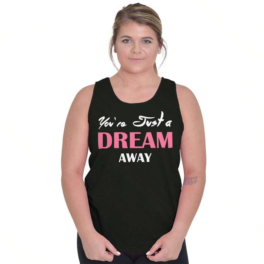 Cute Just A Dream Away Positive Quote Tank Top Tee Shirt Women - Black - View 1