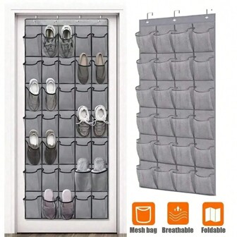 1pc Mesh Pocket Shoe Organizer & Storage Rack, Suitable For Small Business Owners/Store Retailers, Hangs Over The Door For Space Saving, Can Be Used For Storing Clothes And Shoes In Closet