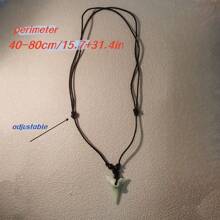 1pc Authentic Style Shark Tooth Necklace - Rustic Wooden Beads And Durable Rope, Meticulously Carved Bone Imitation, Suitable For Men And Women Fashion Accessories