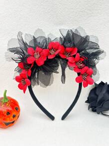 1 Vòng Tóc Nhung Đỏ, Nhện, Thiết Kế Hình Dơi Màu Đen Phối Ren Cho Tiệc Halloween - Đỏ - Xem 1