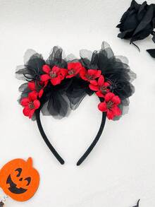 1 Vòng Tóc Nhung Đỏ, Nhện, Thiết Kế Hình Dơi Màu Đen Phối Ren Cho Tiệc Halloween - Đỏ - Xem 6