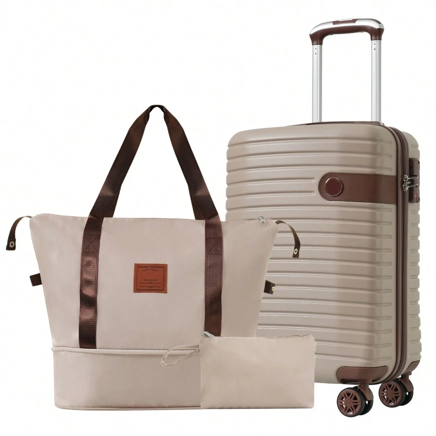 Luggage Sets 3 Piece Carry On Luggage 22x14x9 Airline Approved, Lightweight Hardshell ABS Suitcases With Wheels, 20 Inch, Khaki - Khaki - View 1