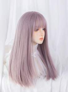 1 sợi tóc thẳng tổng hợp chịu nhiệt màu hoa cà Bộ tóc giả dài, dài 24 inch, làm từ sợi, thích hợp để sử dụng hàng ngày, sợi tóc tự nhiên và chân thực. - Bụi hồng - Xem 8