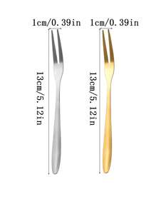 1pc/5pcs/10pcs Stainless Steel Fruit Fork, Dual-Prong Dessert Fork For Cake, Mooncake, Restaurant, Hotel