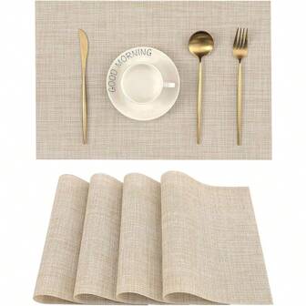 4pcs Beige Placemats - Heat Resistant Non-Slip Washable Durable PVC Woven Placemats For Dining Table (Beige, 4)