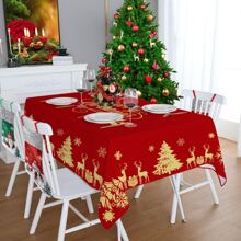 1 pieza Mantel rectangular con tema navideño - a prueba de aceite, impermeable, resistente a las manchas, funda de mesa fácil de limpiar para fiesta en casa, comedor, decoración de mesa de café - decoración perfecta para la temporada festiva
