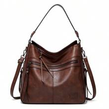 1pc Luxury Handbags Large Capacity Shoulder Bag Solid Color Versatile Underarm Bag Faux Leather Zipper Stylish Tote Bag Vintage Crossbody Messenger Bags Fashion Bag Perfect For Outdoor Travel Work Office Best Gift For Mom, Book Bags For Back To School, Retro Inspired Vintage Bag For Women